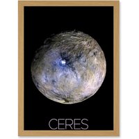 Artery8 NASA Dwarf Planet Ceres False-Color Poster Artwork Framed Wall Art Print A4 in Light Oak
