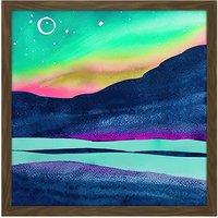 Artery8 Wall Art Print Northern Lights Aurora Borealis Midnight Sun Mountain Landscape Square Framed Picture 16X16 Inch in Brown | Size: W16" x H16"
