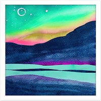 Artery8 Wall Art Print Northern Lights Aurora Borealis Midnight Sun Mountain Landscape Square Framed Picture 16X16 Inch in White | Size: W16" x H16"