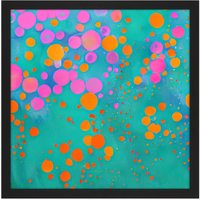 Artery8 Wall Art Print Modern Abstract Pink Orange Circles On Teal Colourful Square Framed Picture 16X16 Inch in Black | Size: W16" x H16"