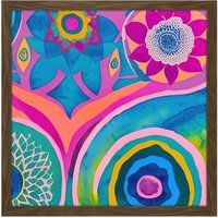 Artery8 Wall Art Print Bright Bold Modern Abstract Floral Watercolour Mandala Square Framed Picture 16X16 Inch in Brown | Size: W16" x H16"