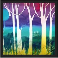 Artery8 Wall Art Print Jungle Forest Multicoloured Bright Modern Abstract Tree Pastel Watercolour Painting Square Framed Picture 16X16 Inch
