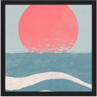 Artery8 Wall Art Print Japan Inspired Ocean Sunset Sunrise Seascape Abstract Pastel Painting Square Framed Picture 16X16 Inch | Size: W16" x H16"