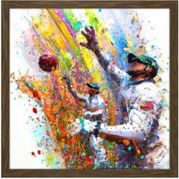 Artery8 Wall Art Print Vibrant Cricket Fielders Sports Ball Oil Splatter Painting Square Framed Picture 16X16 Inch in Brown | Size: W16" x H16"