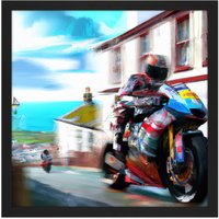 Artery8 Wall Art Print Isle of Man Tt Races Motorbike Motorsport Watercolour Street Scene Square Framed Picture 16X16 Inch | Size: W16" x H16"