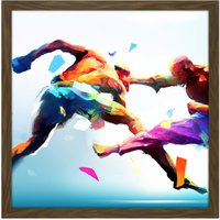 Artery8 Wall Art Print Cage Fighting Kickboxing Martial Arts Action Painting Square Framed Picture 16X16 Inch in Brown | Size: W16" x H16"