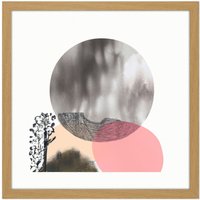 Artery8 Wall Art Print Full Moon Boho Abstract Landscape Square Framed Picture 16X16 Inch in Light Oak | Size: W16" x H16"