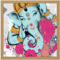 Artery8 Wall Art Print Ganesha Hindu Elephant Head God Ganapati Religion Mindfulness Square Framed Picture 16X16 Inch in Light Oak | Size: W16" x H16"