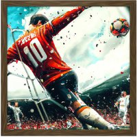 Artery8 Wall Art Print Football Soccer Striker Abstract Sport Painting Square Framed Picture 16X16 Inch in Brown | Size: W16" x H16"