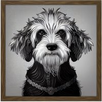 Artery8 Wall Art Print Cockapoo Dog Portrait Monochrome Tribal Square Framed Picture 16X16 Inch in Brown | Size: W16" x H16"