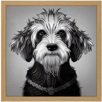 Artery8 Wall Art Print Cockapoo Dog Portrait Monochrome Tribal Square Framed Picture 16X16 Inch in Light Oak | Size: W16" x H16"