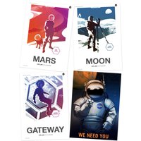 Artery8 Wall Art Print NASA Modern Explorers Explore We Need You Moon to Mars Lunar Architect Dune Scout Gateway Commander A4 Poster Pack of 4
