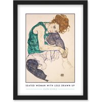 Artery8 Egon Schiele Seated Woman With Legs Drawn Up Expressionist Painting Artwork Framed Wall Art Print A4 in Black