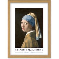 Artery8 Johannes Vermeer With A Pearl Earring Painting Artwork Framed Wall Art Print A4 in Light Oak