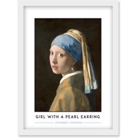 Artery8 Johannes Vermeer With A Pearl Earring Painting Artwork Framed Wall Art Print A4 in White