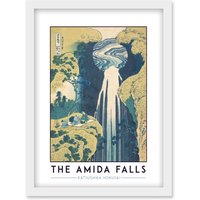 Artery8 Katsushika Hokusai The Amida Falls Painting Artwork Framed Wall Art Print A4 in White