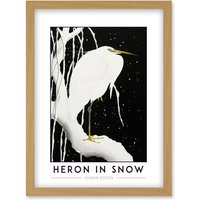 Artery8 Ohara Koson Heron In Snow Painting Artwork Framed Wall Art Print A4 in Light Oak