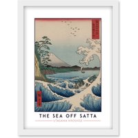 Artery8 Utagawa Hiroshige The Sea Off-Satta Painting Artwork Framed Wall Art Print A4 in White
