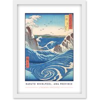 Artery8 Utagawa Hiroshige Naruto Whirlpool Awa Province Painting Artwork Framed Wall Art Print A4 in White