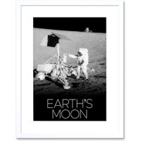 Artery8 Wall Art Print NASA Our Solar System Earth's Moon Apollo 12 Lunar Surveyor Artwork Framed 9X7 Inch in White | Size: W7" x H9"