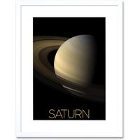 Artery8 Wall Art Print NASA Our Solar System Saturn Planet Equinox Cassini Artwork Framed 9X7 Inch in White | Size: W7" x H9"