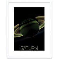 Artery8 Wall Art Print NASA Our Solar System Saturn Planet Shadow View Cassini Artwork Framed 9X7 Inch in White | Size: W7" x H9"