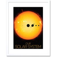 Artery8 Wall Art Print NASA Our Solar System Planets & Sun Size Comparison Dark Artwork Framed 9X7 Inch in White | Size: W7" x H9"