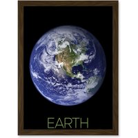 Artery8 NASA Our Solar System Earth Planet Blue Marble Space Artwork Framed Wall Art Print A4 in Brown