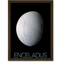 Artery8 NASA Our Solar System Enceladus Saturn's Moon Ice Oceans Artwork Framed Wall Art Print A4 in Brown