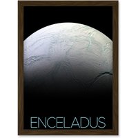 Artery8 NASA Our Solar System Enceladus Saturn's Moon Surface Artwork Framed Wall Art Print A4 in Brown