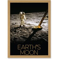 Artery8 NASA Our Solar System Moon Apollo 11 Lunar Module Buzz Aldrin Artwork Framed Wall Art Print A4 in Light Oak