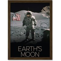Artery8 NASA Our Solar System Moon Surface Apollo 17 Astronaut Artwork Framed Wall Art Print A4 in Brown