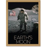 Artery8 NASA Our Solar System Moon Surface Apollo 17 Astronaut Artwork Framed Wall Art Print A4 in Light Oak