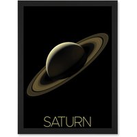 Artery8 NASA Our Solar System Saturn Planet Rings Cassini Mission Artwork Framed Wall Art Print A4 in Black
