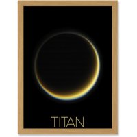 Artery8 NASA Our Solar System Titan Saturn's Moon Night Side Artwork Framed Wall Art Print A4 in Light Oak