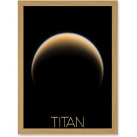 Artery8 NASA Our Solar System Titan Saturn's Moon North Pole Artwork Framed Wall Art Print A4 in Light Oak