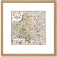 Artery8 Map 1799 Faden Kingdom Poland Duchy Lithuania 8X8 Inch Square Wooden Framed Wall Art Print Picture with Mount in Light Oak