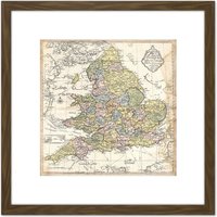 Artery8 Map 1840 Ottoman Cartographer England Wales 8X8 Inch Square Wooden Framed Wall Art Print Picture with Mount in Brown