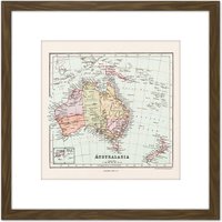 Artery8 Map Sampson Australasia Australia Fiji 8X8 Inch Square Wooden Framed Wall Art Print Picture with Mount in Brown
