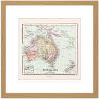 Artery8 Map Sampson Australasia Australia Fiji 8X8 Inch Square Wooden Framed Wall Art Print Picture with Mount in Light Oak