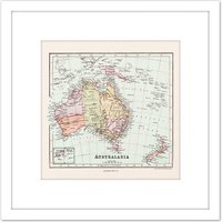 Artery8 Map Sampson Australasia Australia Fiji 8X8 Inch Square Wooden Framed Wall Art Print Picture with Mount in White