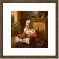Artery8 Painting Dyckmans The Lace Maker 8X8 Inch Square Wooden Framed Wall Art Print Picture with Mount in Brown