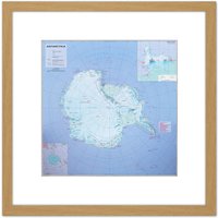 Artery8 Antarctica Map Information 8X8 Inch Square Wooden Framed Wall Art Print Picture with Mount in Light Oak