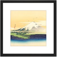 Artery8 Mount Fuji Japan 8X8 Inch Square Wooden Framed Wall Art Print Picture with Mount in Black