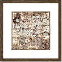 Artery8 Map 1575 Saxton Hampshire Southampton Wight Replica 8X8 Inch Square Wooden Framed Wall Art Print Picture with Mount in Brown