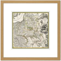 Artery8 Map Antique 1696 Allard Poland Lithuania Old Replica 8X8 Inch Square Wooden Framed Wall Art Print Picture with Mount in Light Oak