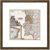 Artery8 Map Antique 1704 Homann Portugal Brazil Old Replica 8X8 Inch Square Wooden Framed Wall Art Print Picture with Mount in Brown