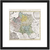 Artery8 Map Antique 1750 Homann Poland Old Historic Replica 8X8 Inch Square Wooden Framed Wall Art Print Picture with Mount in Black