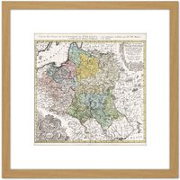 Artery8 Map Antique 1750 Homann Poland Old Historic Replica 8X8 Inch Square Wooden Framed Wall Art Print Picture with Mount in Light Oak