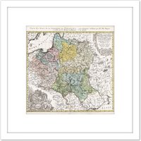 Artery8 Map Antique 1750 Homann Poland Old Historic Replica 8X8 Inch Square Wooden Framed Wall Art Print Picture with Mount in White
